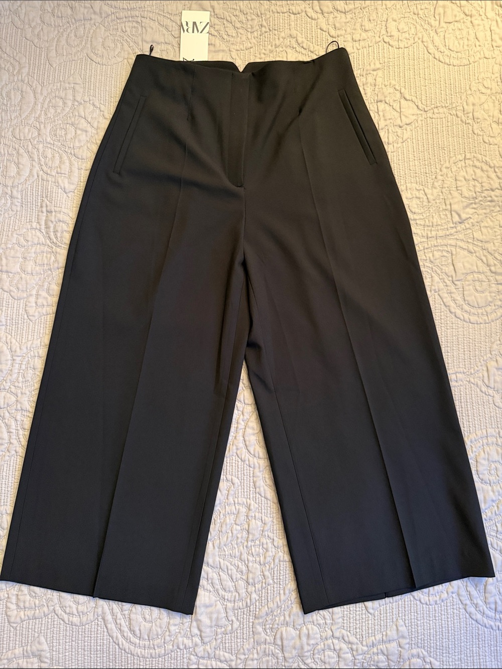 NWT ZARA High-Waisted Wide-Leg Crop Pants Black XXL